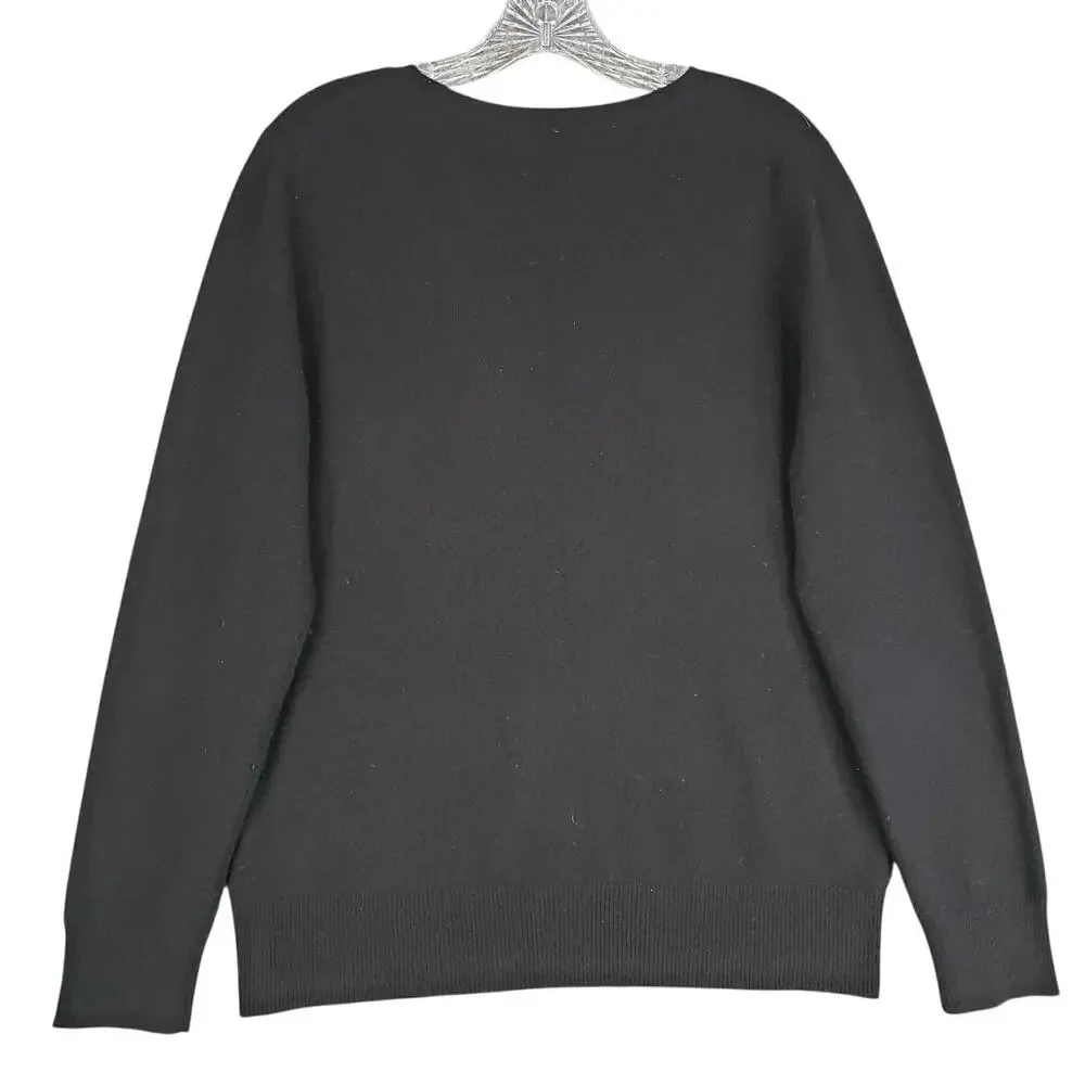 Lusso Cashmere Sweater Womens Size Medium M Black Long Sleeve Criss Cross